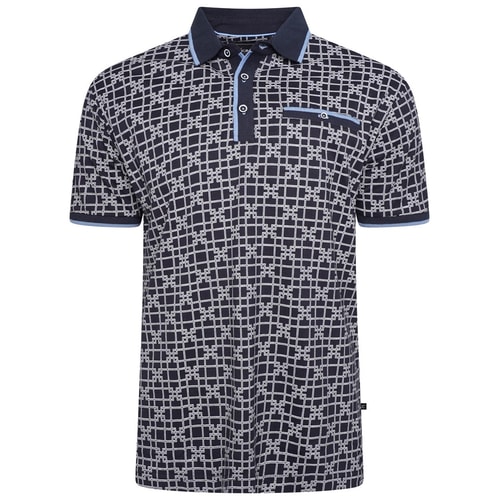 KAM Geo Print Polo Shirt Navy
